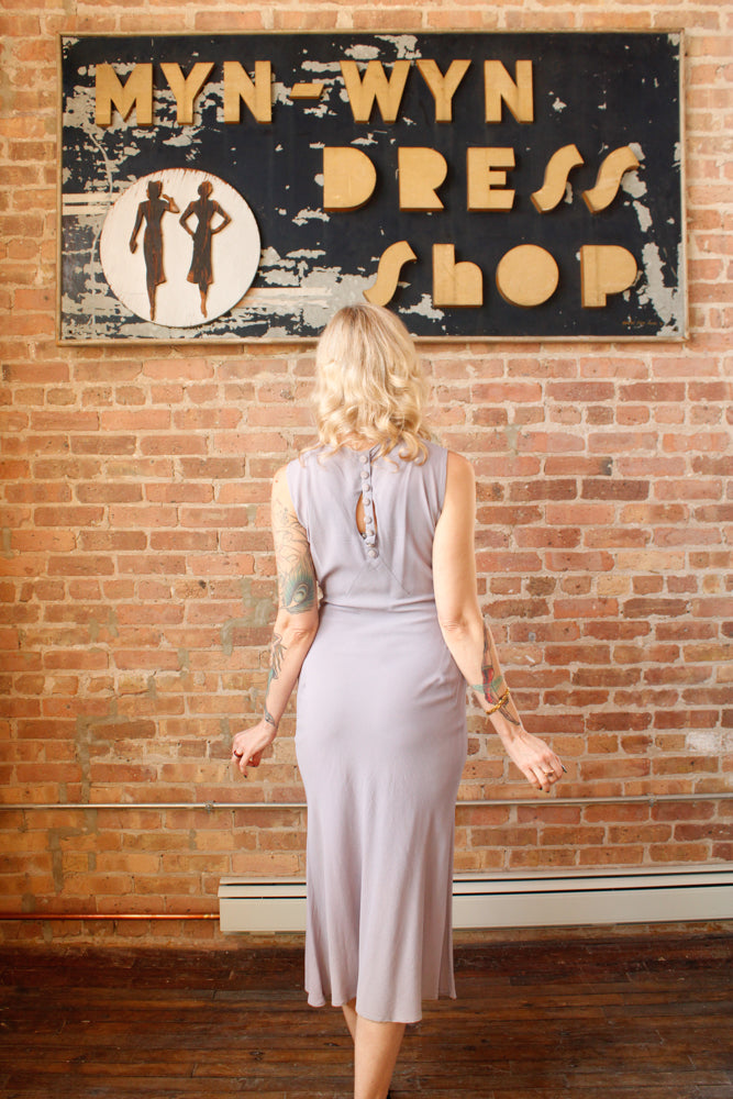 1930s Lavender Rayon Crepe Bias Cut Gown - S/M