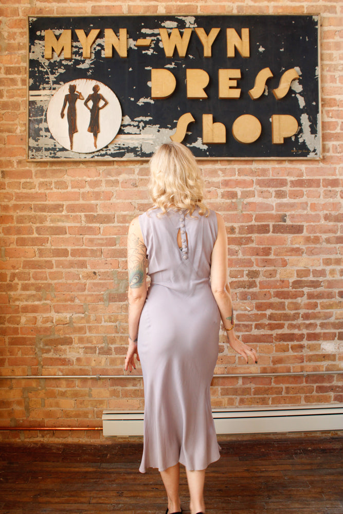 1930s Lavender Rayon Crepe Bias Cut Gown - S/M