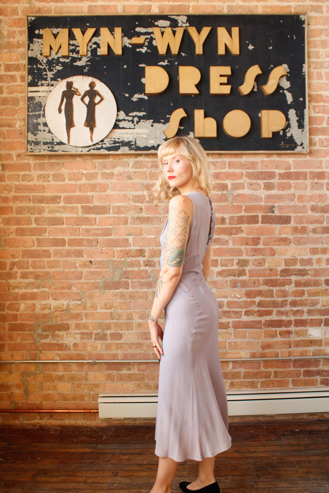 1930s Lavender Rayon Crepe Bias Cut Gown - S/M