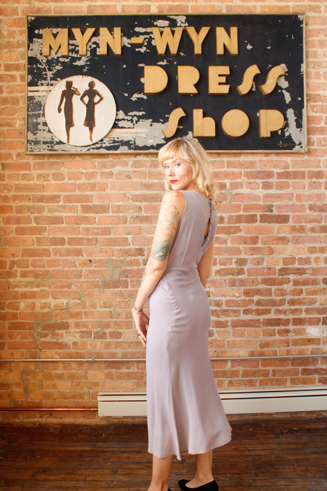1930s Lavender Rayon Crepe Bias Cut Gown - S/M