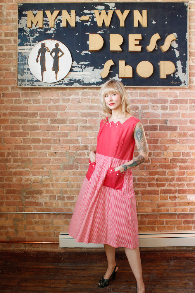 1950s Brentwood Pink Striped Dress - M/L