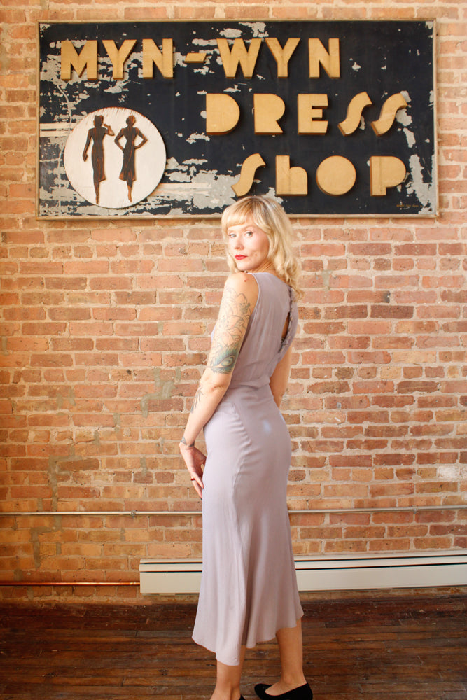 1930s Lavender Rayon Crepe Bias Cut Gown - S/M