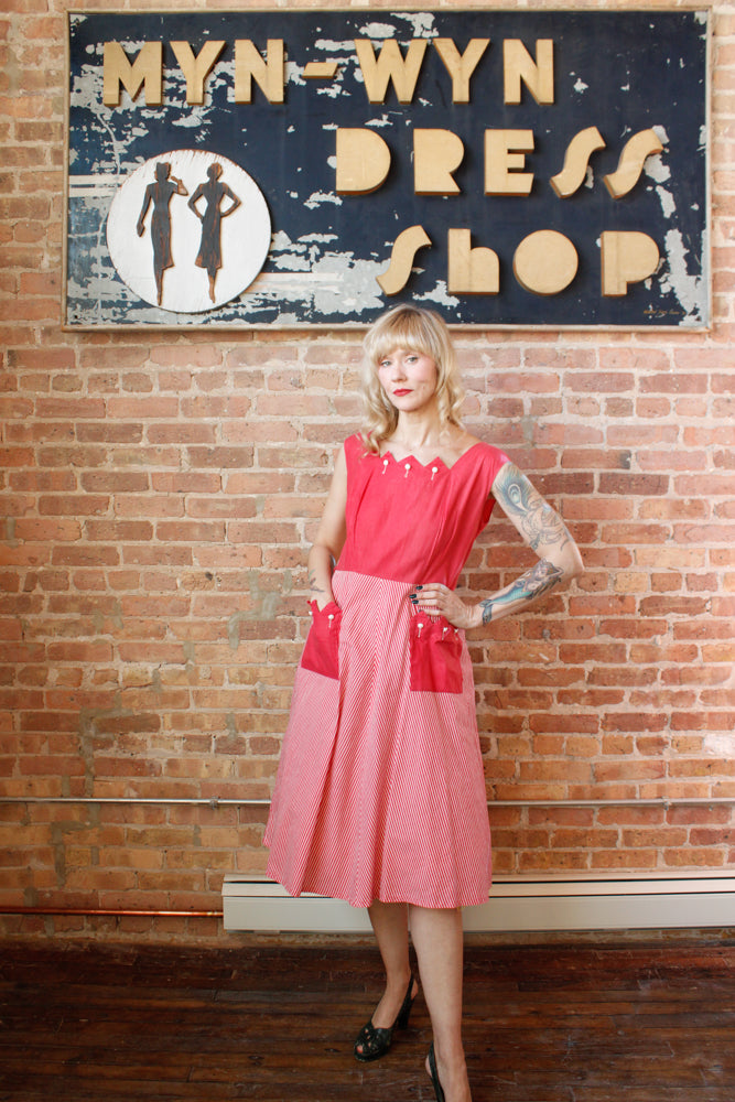 1950s Brentwood Pink Striped Dress - M/L
