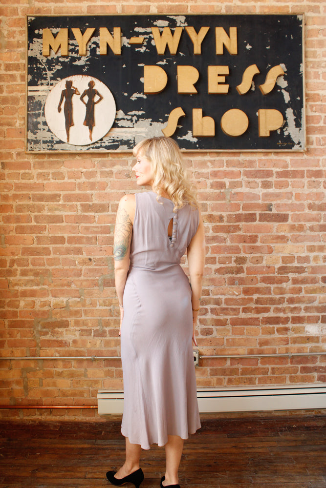 1930s Lavender Rayon Crepe Bias Cut Gown - S/M
