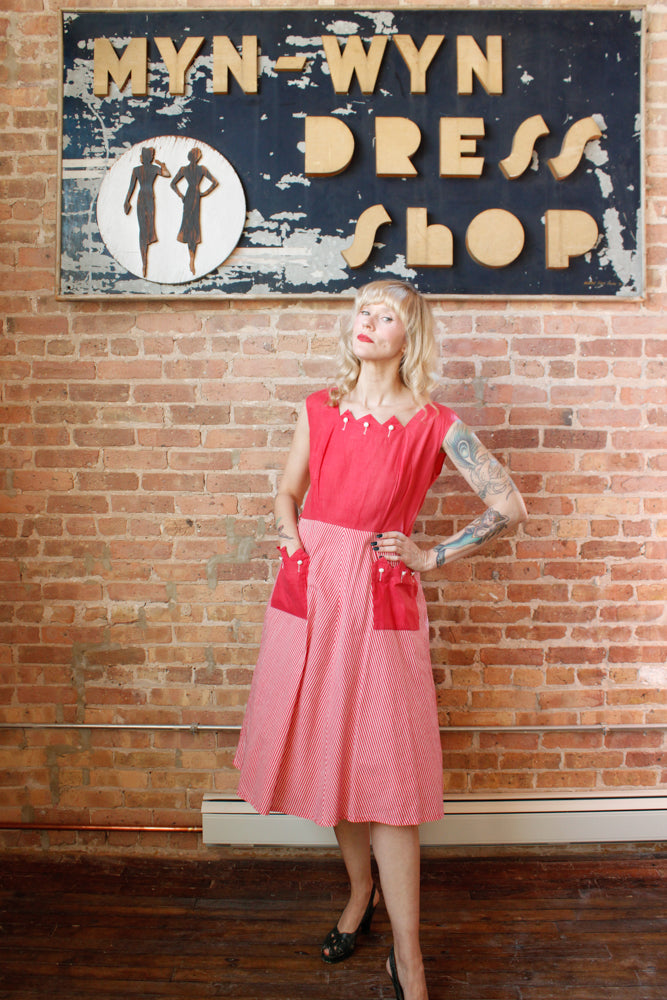 1950s Brentwood Pink Striped Dress - M/L