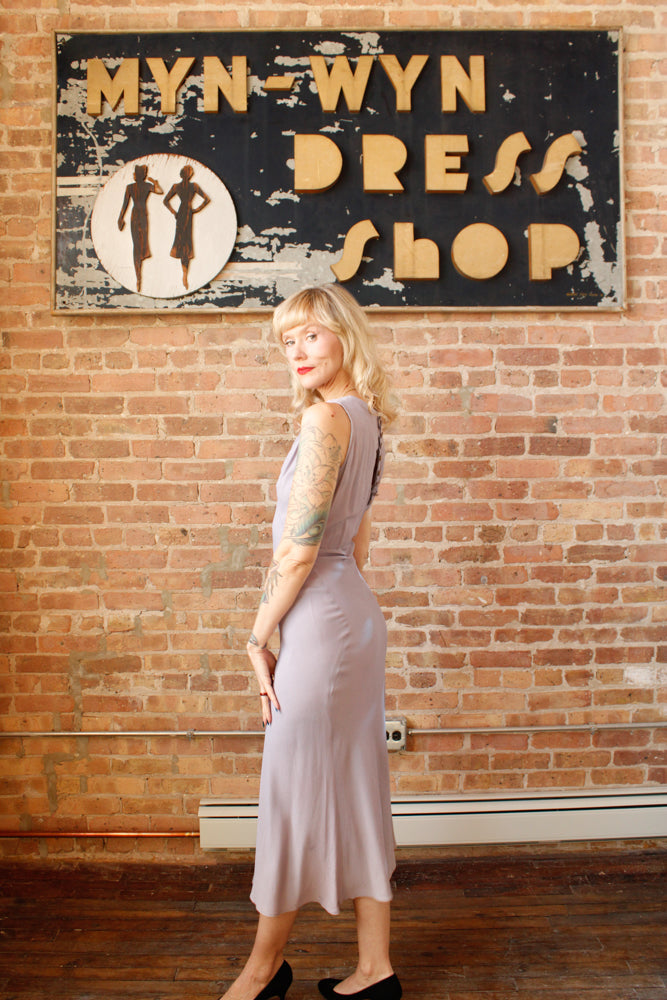 1930s Lavender Rayon Crepe Bias Cut Gown - S/M