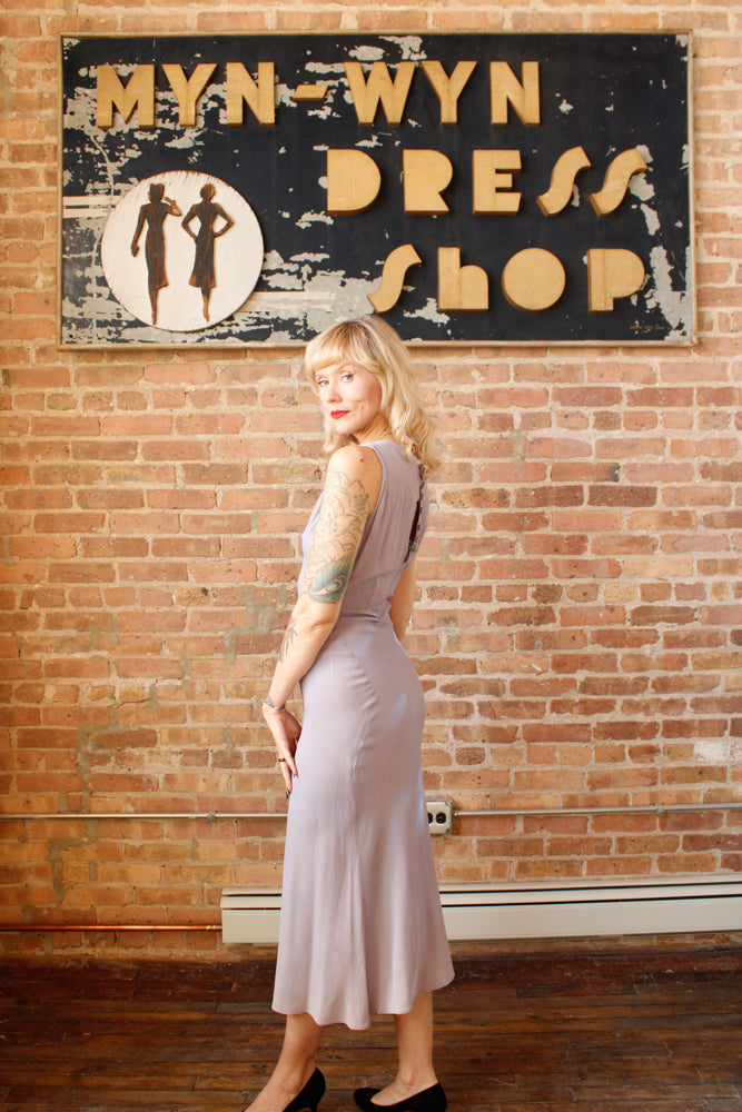 1930s Lavender Rayon Crepe Bias Cut Gown - S/M