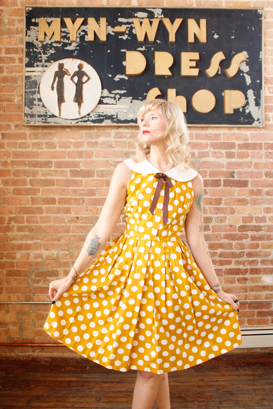 1950s Coquette Polka Dot Cotton Dress - Small