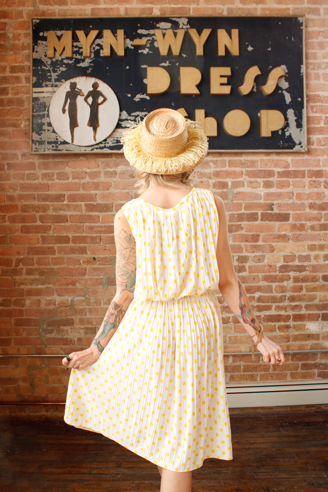 1950s Jerry Gilden Yellow & White Polka Dot Dress - S/M