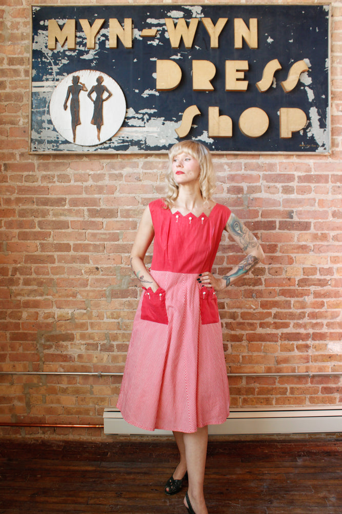 1950s Brentwood Pink Striped Dress - M/L