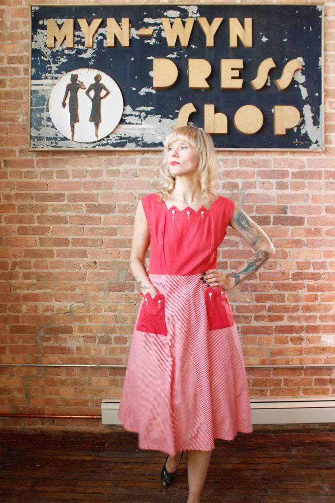 1950s Brentwood Pink Striped Dress - M/L