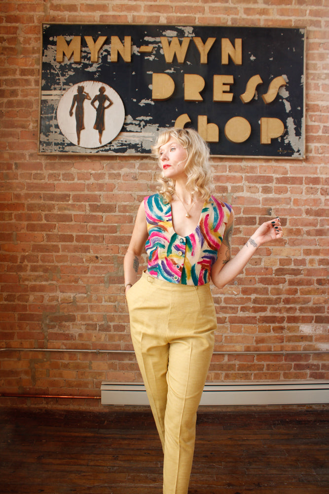 1950s Wool Colorful Maya de Mexico City Crop Blouse - M/L
