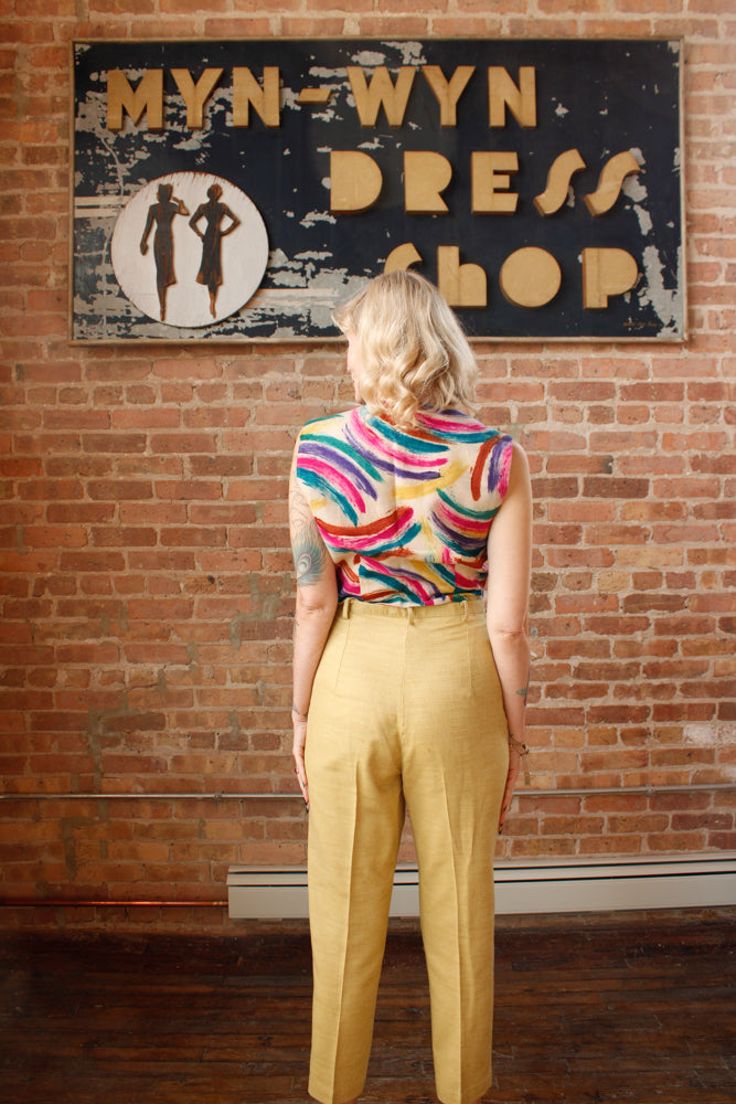 1950s Wool Colorful Maya de Mexico City Crop Blouse - M/L