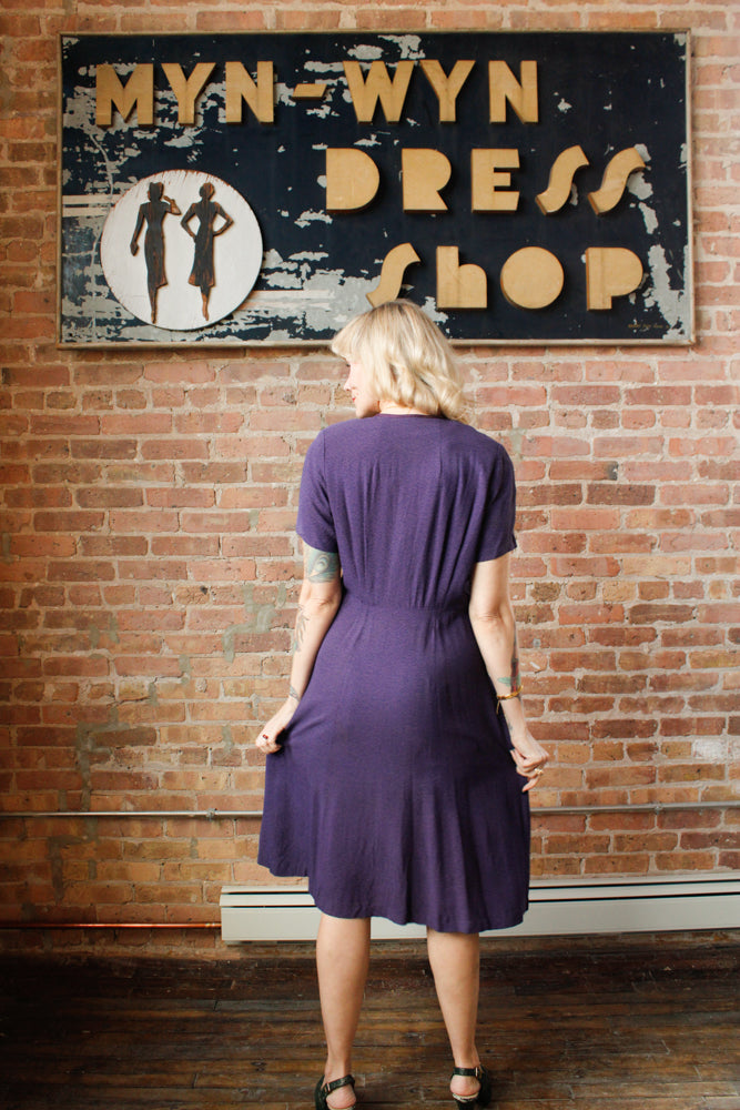 1940s Plum Purple Rayon Dress - M/L