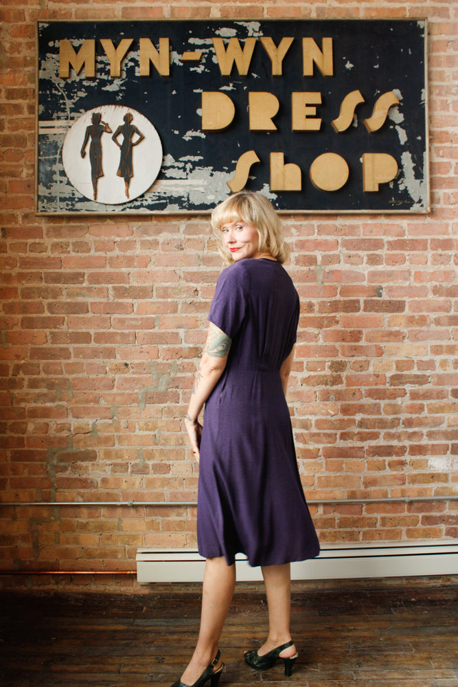 1940s Plum Purple Rayon Dress - M/L