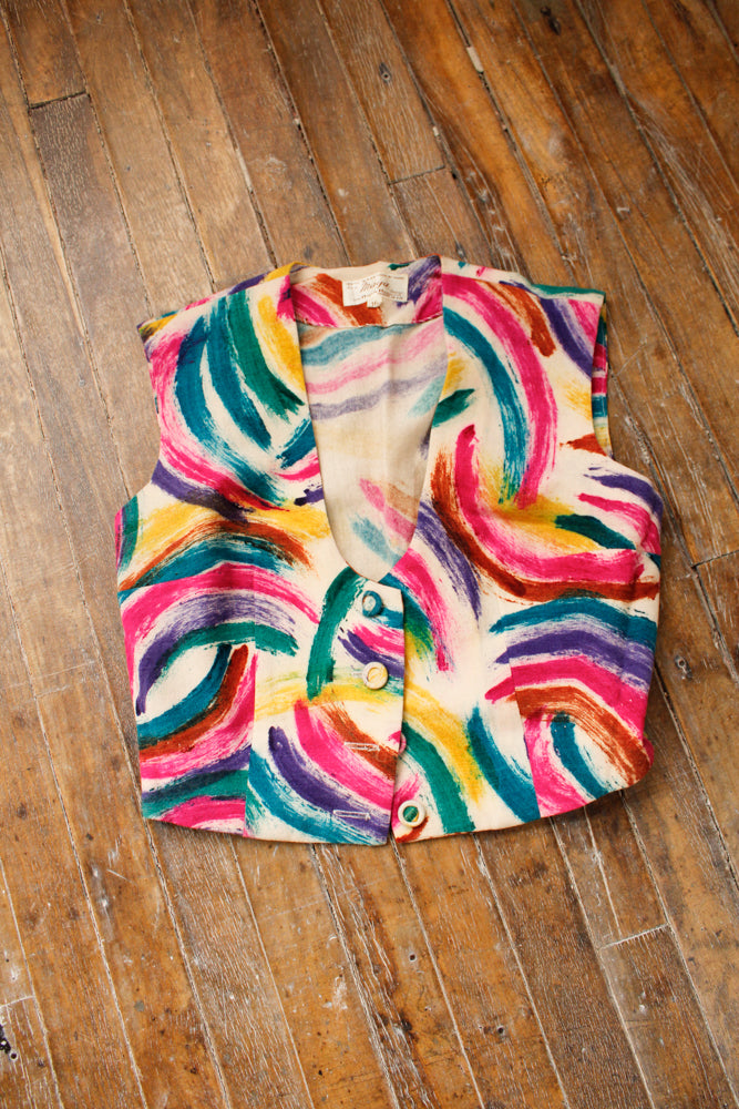 1950s Wool Colorful Maya de Mexico City Crop Blouse - M/L