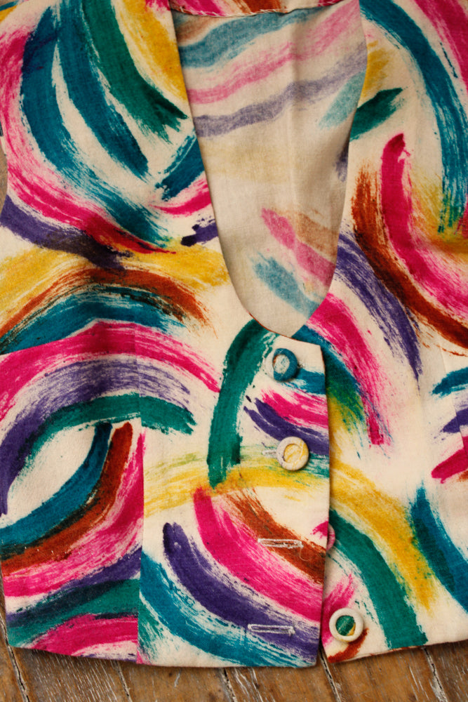 1950s Wool Colorful Maya de Mexico City Crop Blouse - M/L