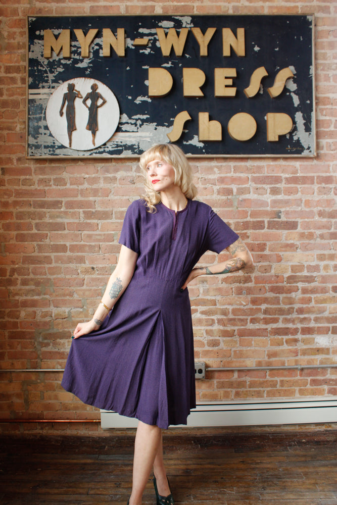 1940s Plum Purple Rayon Dress - M/L