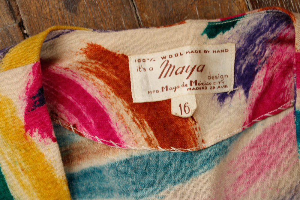 1950s Wool Colorful Maya de Mexico City Crop Blouse - M/L