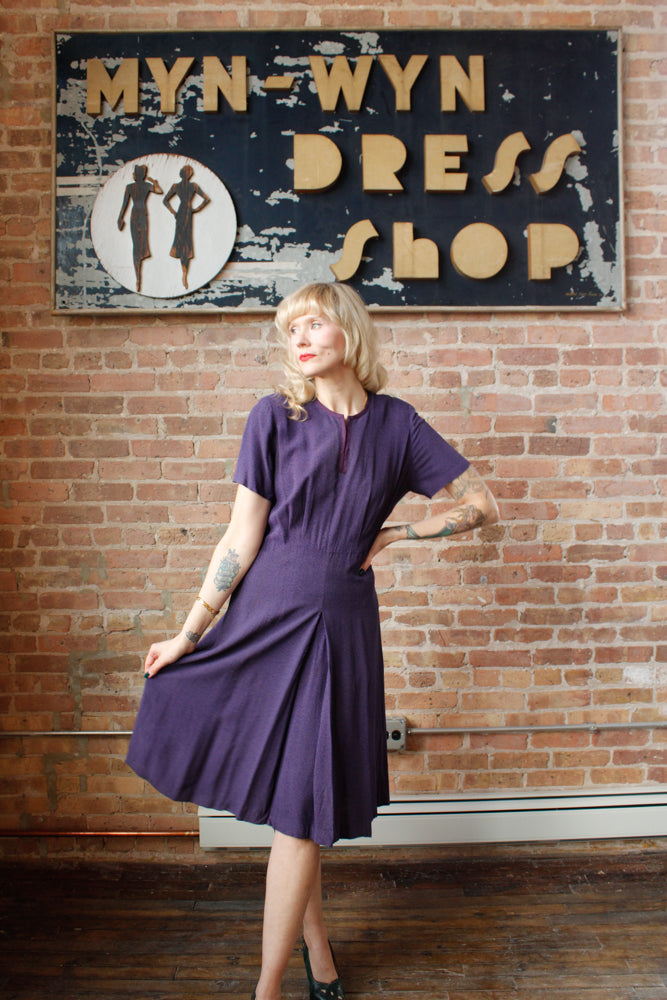 1940s Plum Purple Rayon Dress - M/L