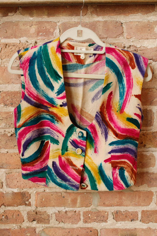 1950s Wool Colorful Maya de Mexico City Crop Blouse - M/L