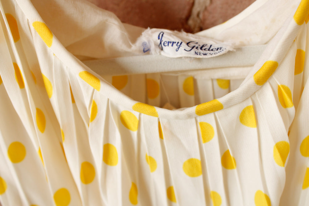 1950s Jerry Gilden Yellow & White Polka Dot Dress - S/M