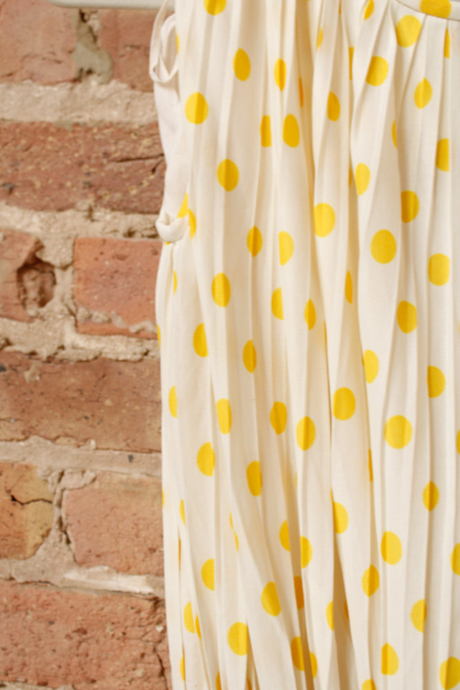 1950s Jerry Gilden Yellow & White Polka Dot Dress - S/M