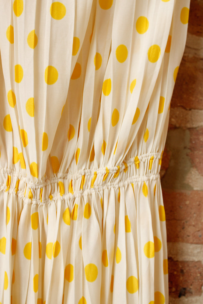1950s Jerry Gilden Yellow & White Polka Dot Dress - S/M