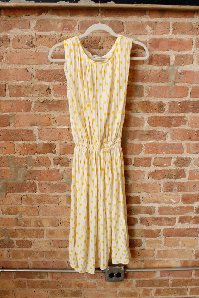 1950s Jerry Gilden Yellow & White Polka Dot Dress - S/M