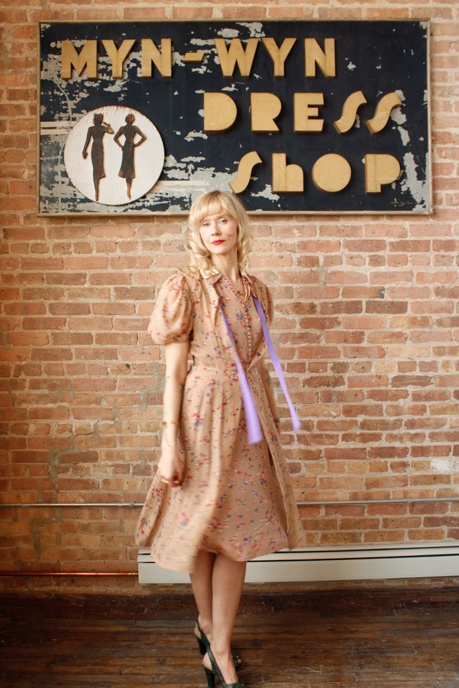 1930s Silk Floral 2pc Dress & Jacket - Small