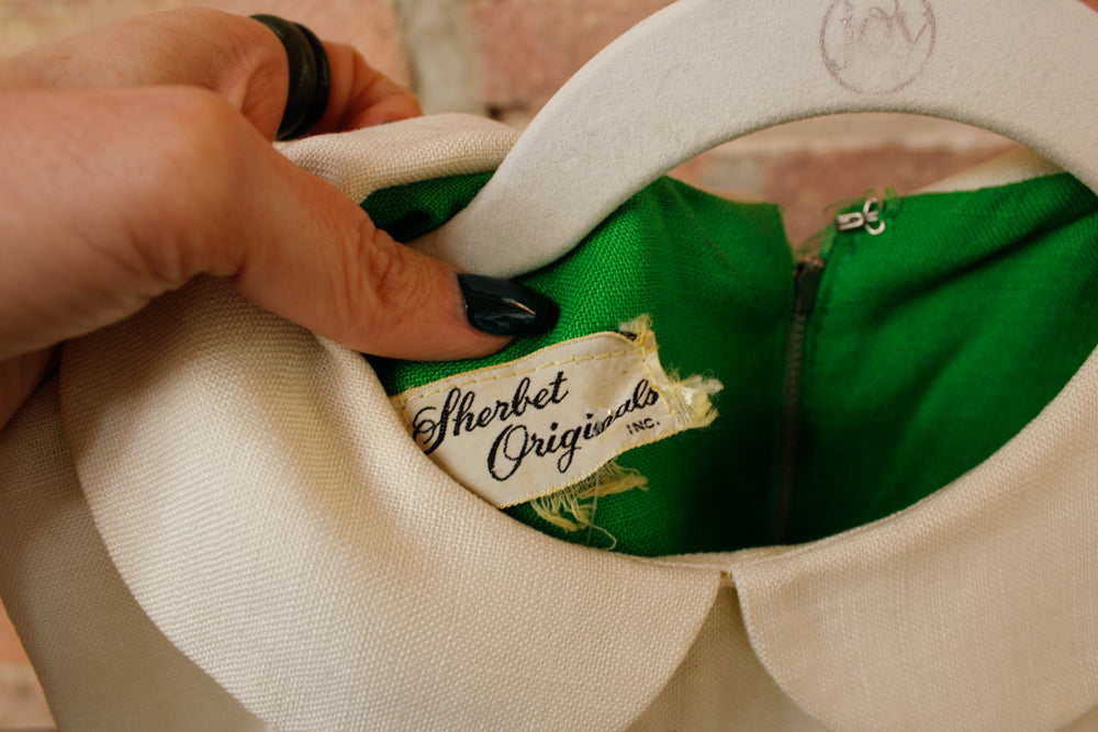 1960s Clover Green & White Shift Dress - Small