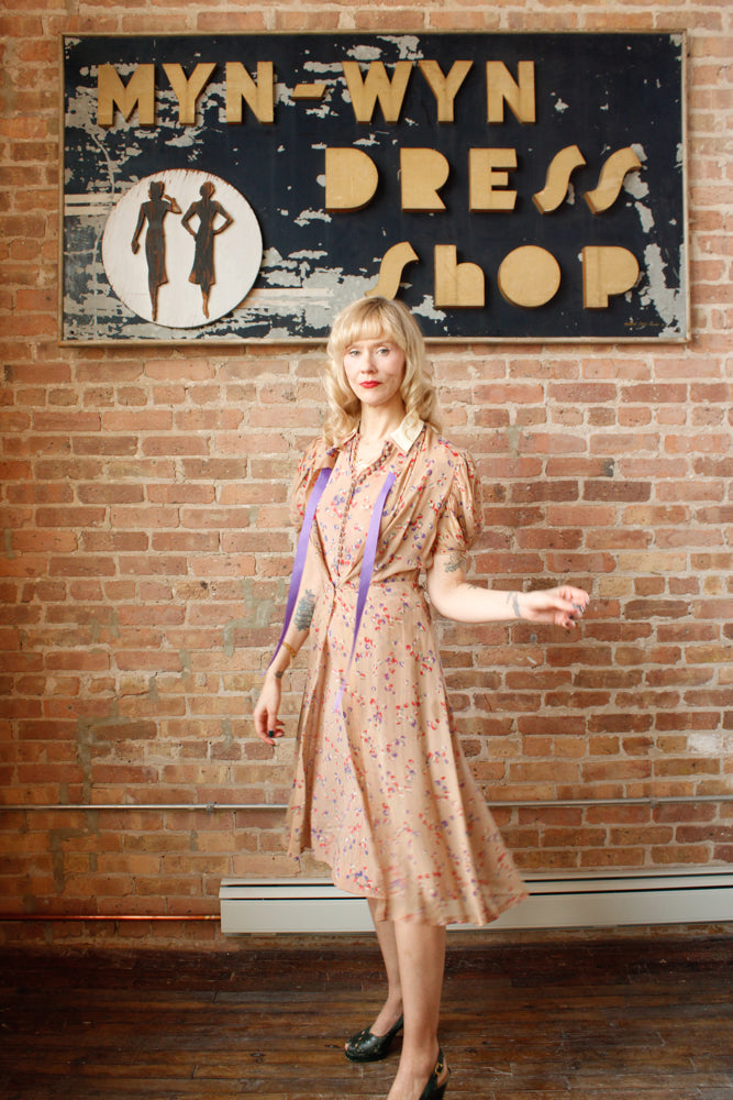 1930s Silk Floral 2pc Dress & Jacket - Small