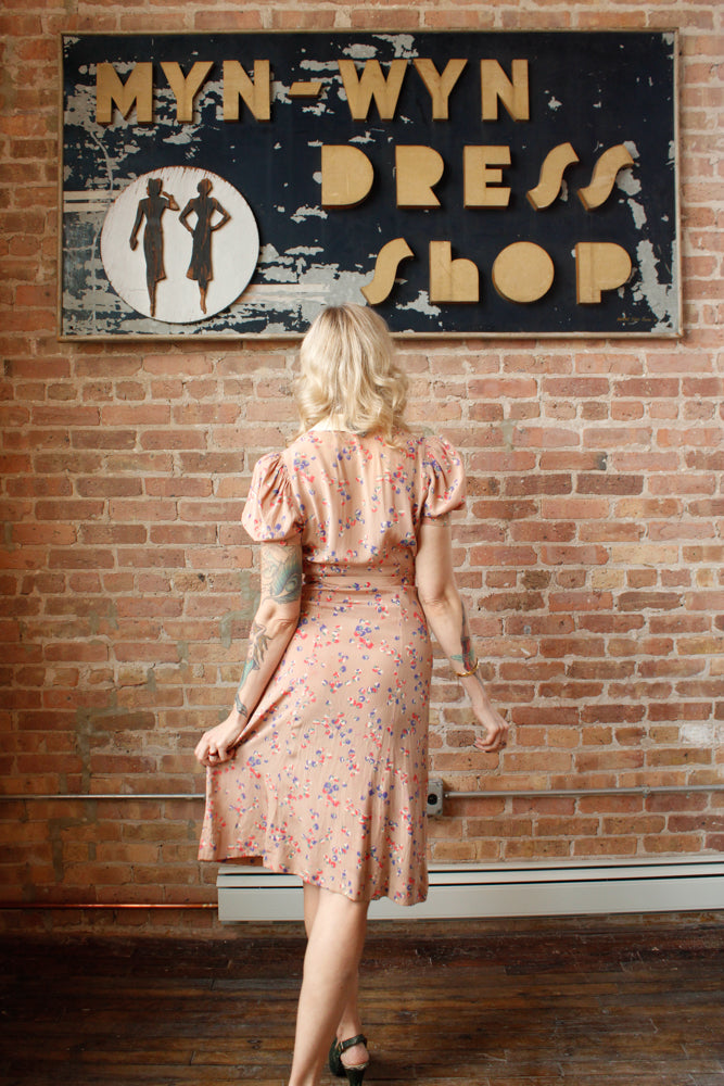 1930s Silk Floral 2pc Dress & Jacket - Small