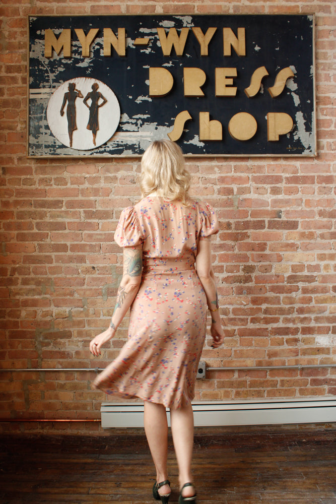 1930s Silk Floral 2pc Dress & Jacket - Small