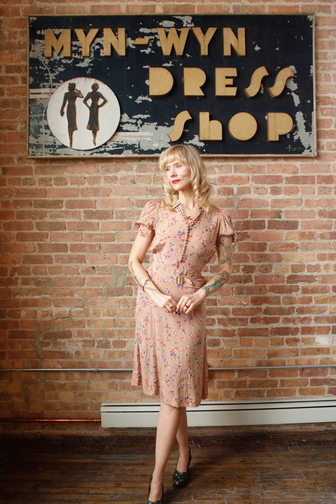 1930s Silk Floral 2pc Dress & Jacket - Small