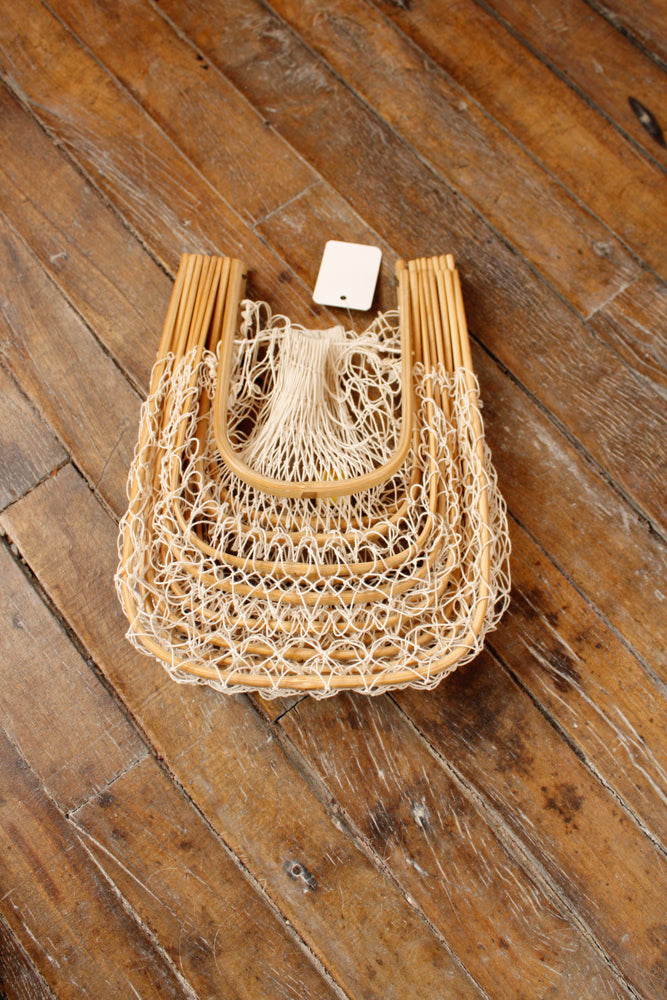 1940s RARE Collapsable Blonde Bamboo Summer Bag