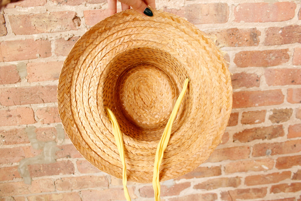 1950s Straw & Yellow Raffia Sun Hat