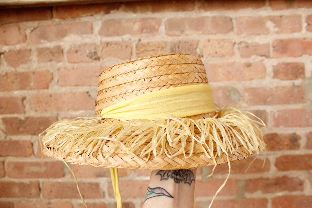 1950s Straw & Yellow Raffia Sun Hat