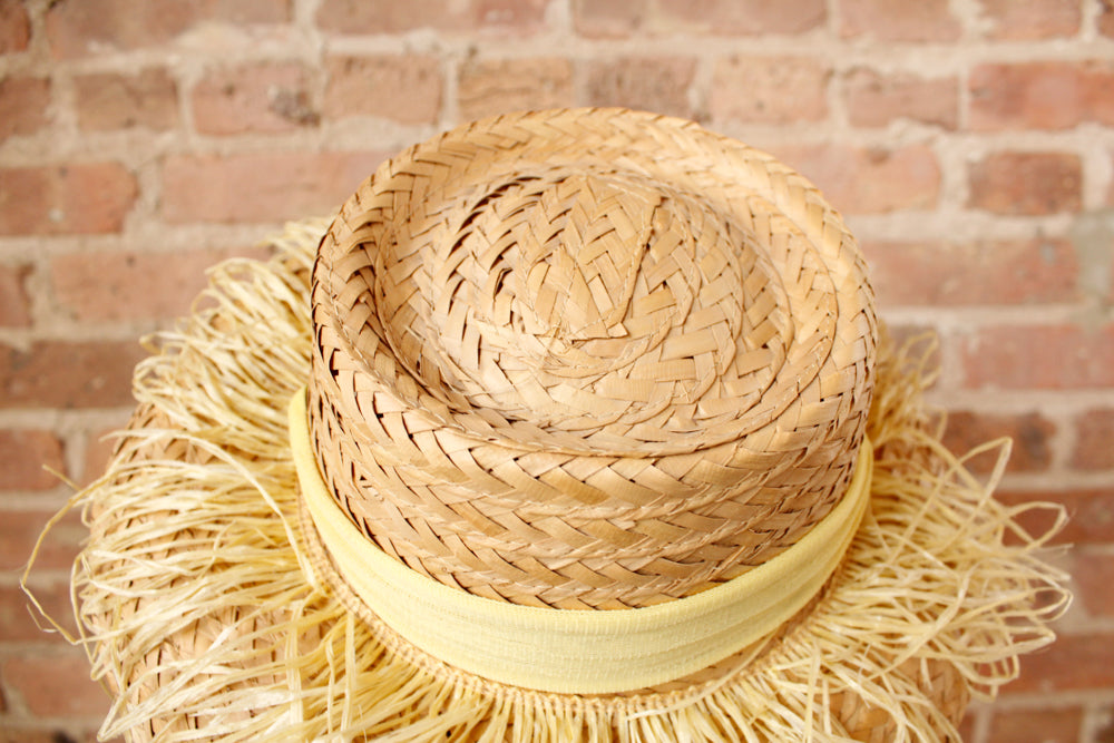 1950s Straw & Yellow Raffia Sun Hat