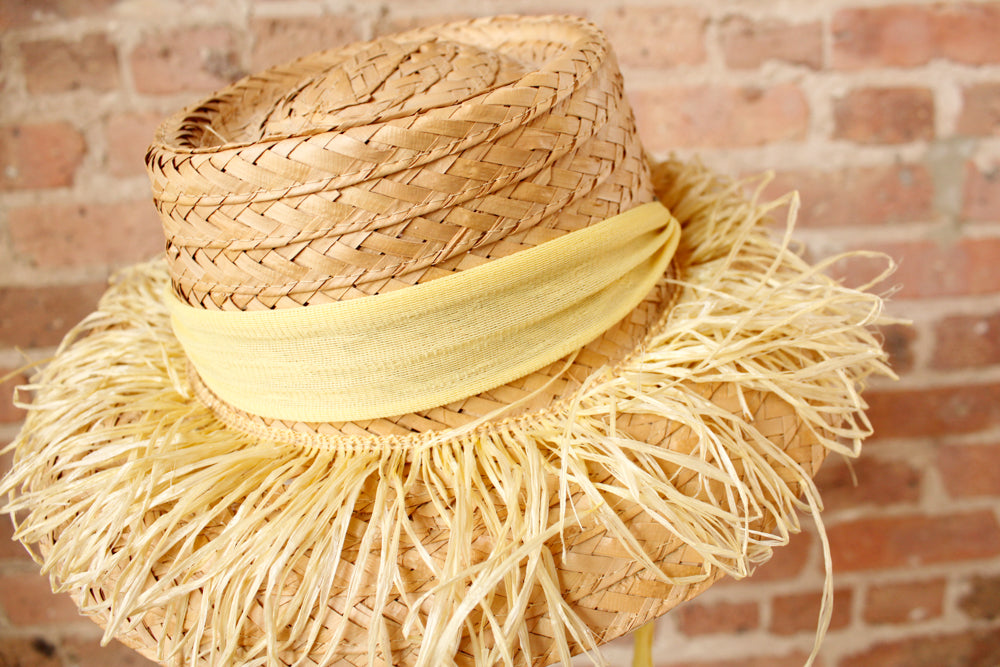 1950s Straw & Yellow Raffia Sun Hat