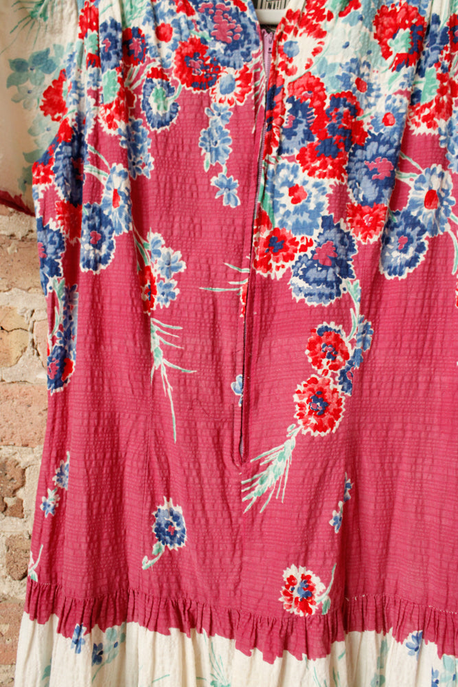 1940-1941 Floral Seersucker Cotton Dressing Gown - S/M
