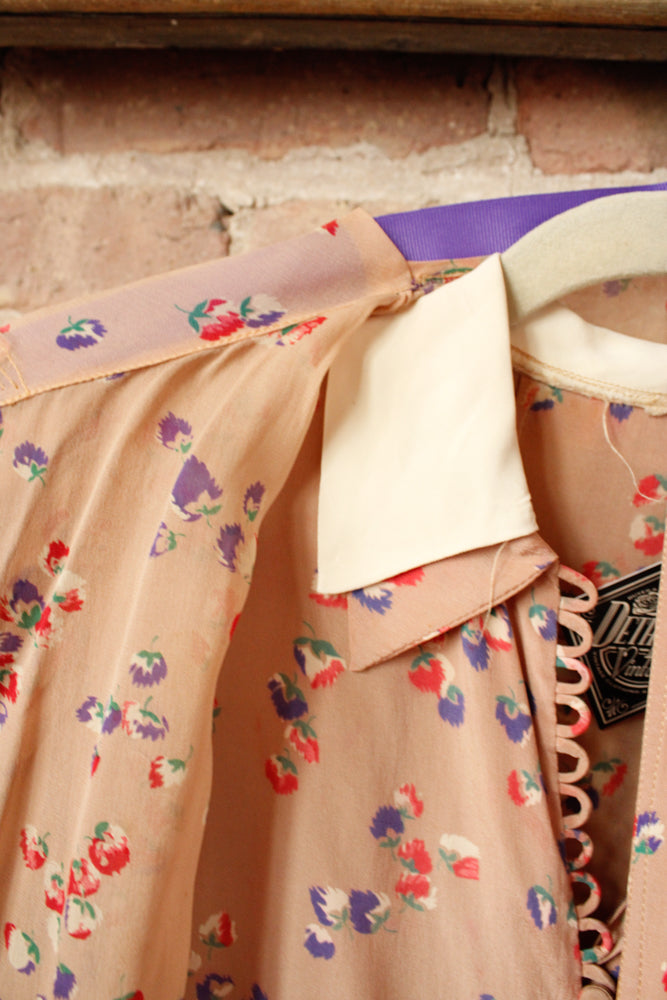 1930s Silk Floral 2pc Dress & Jacket - Small