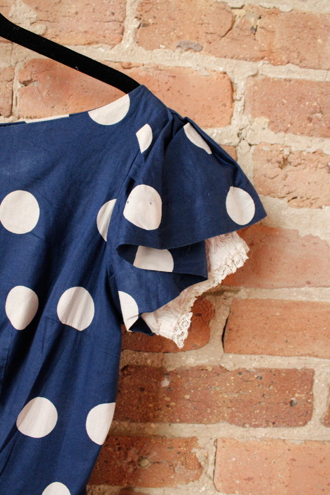 1950s Polka Dot Ruffle Sleeve Dress - Small