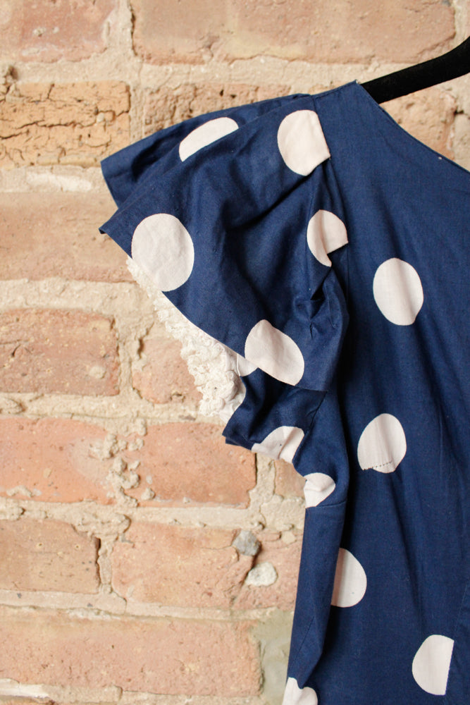 1950s Polka Dot Ruffle Sleeve Dress - Small