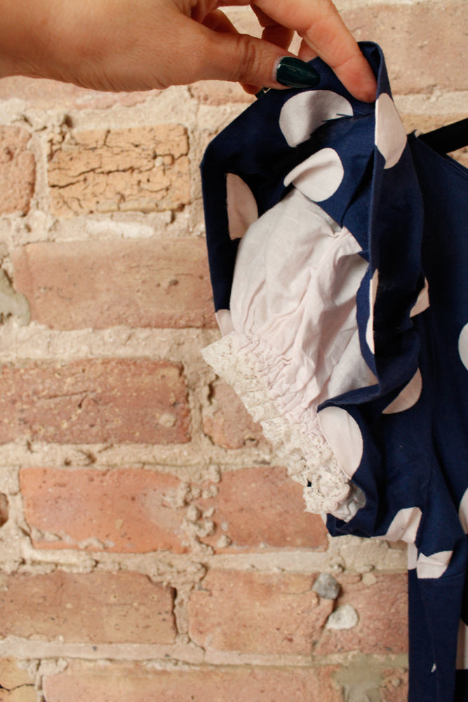 1950s Polka Dot Ruffle Sleeve Dress - Small