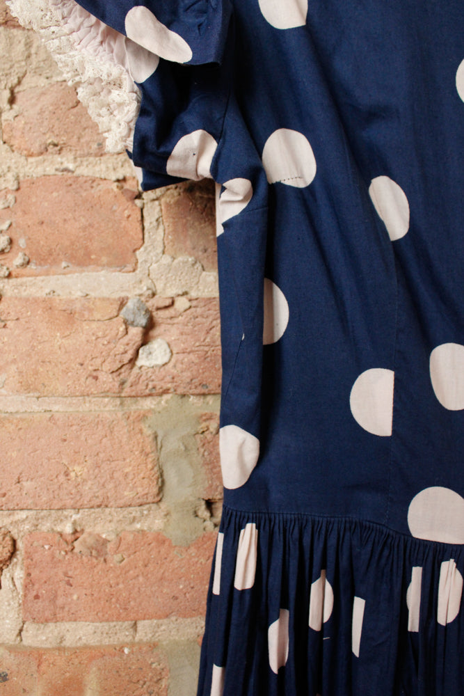 1950s Polka Dot Ruffle Sleeve Dress - Small