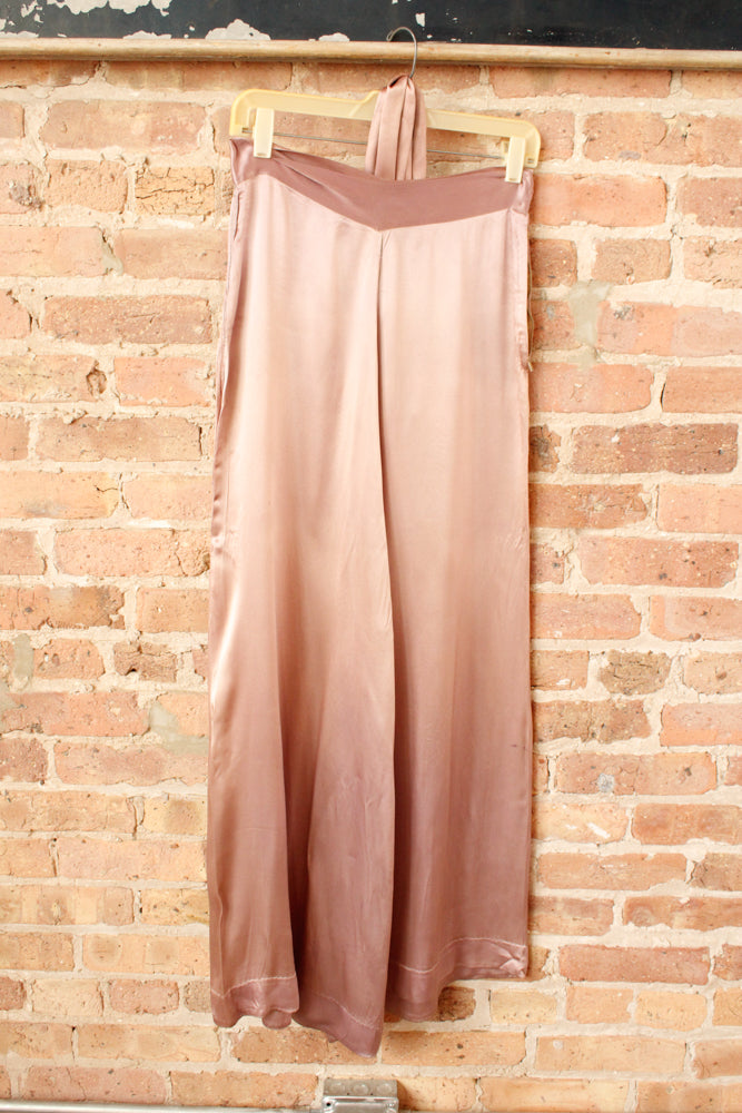 1940s Satin Rayon Lavender Wide Leg Pant (As is) with Matching Head Scarf - S/M