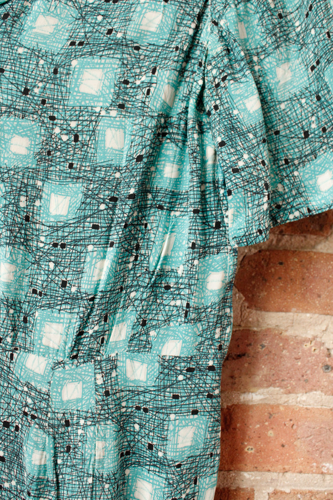 1950s Silk Atomic Print Dress - Large