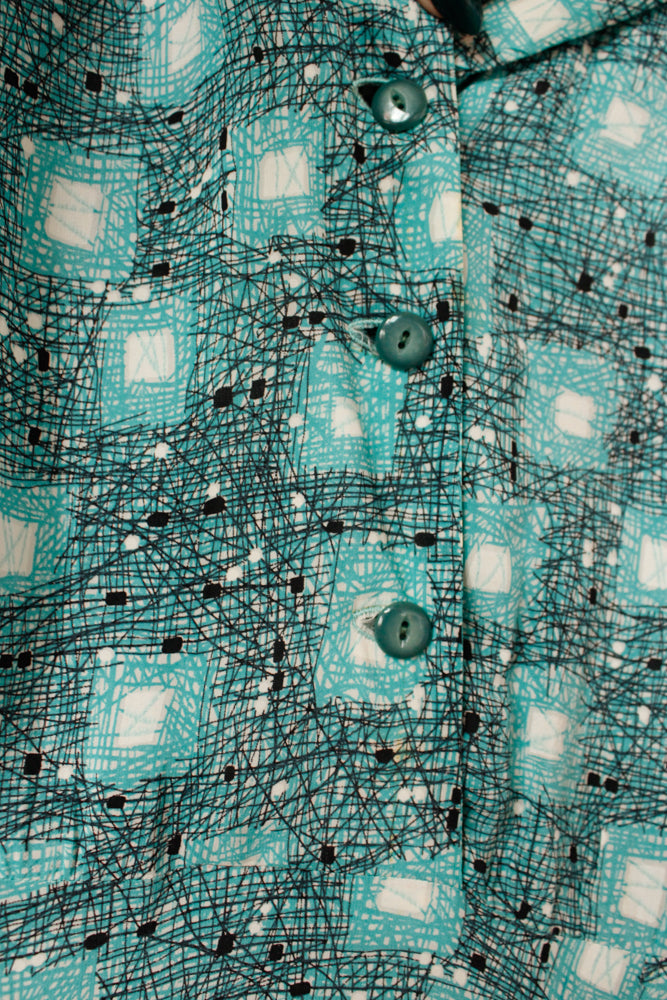 1950s Silk Atomic Print Dress - Large