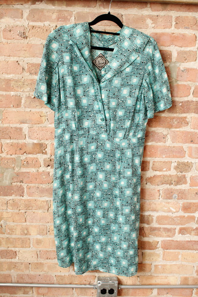 1950s Silk Atomic Print Dress - Large
